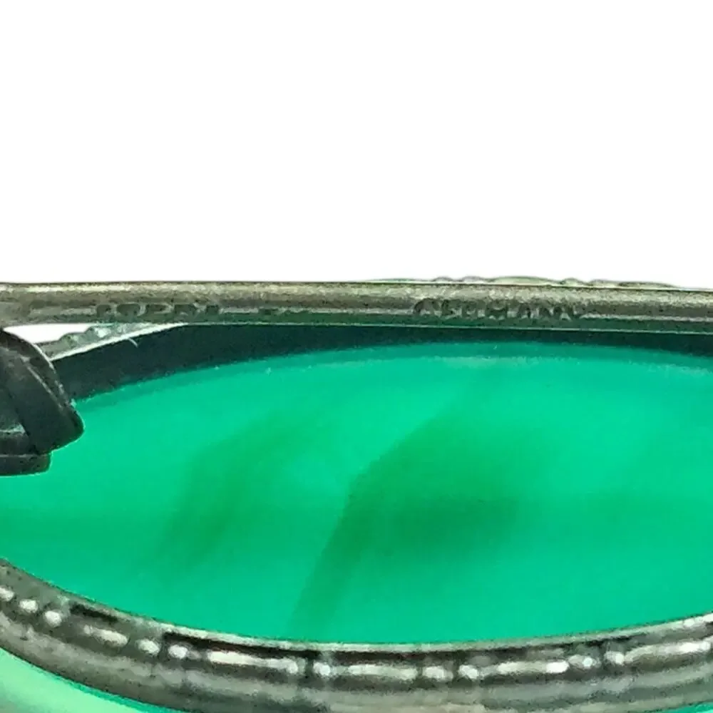 Vintage Art Deco Sterling Germany Dyed Green Onyx Cabochon Brooch Pin